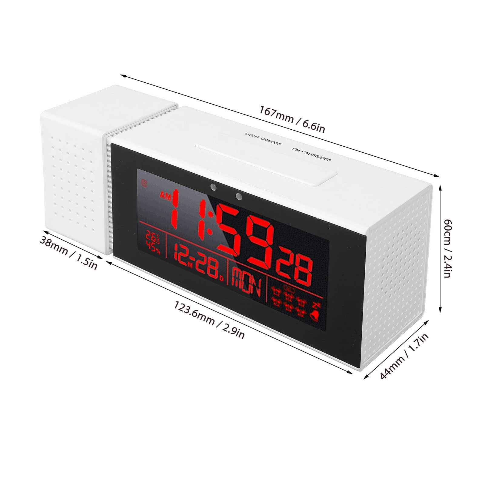 Riousery LED Digital Clock Human Motion Sensor Night Light Electronic Alarm Clock for Kids Students Multifunctional Temp Humidity White 7.48 in / 19 cm