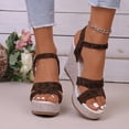 thumbnail image 3 of Espadrilles for Women Open Toe Platform Wedge Sandals Ankle Strap Slingback High Heels Nonslip Summer Dress Shoes Brown Size 9, 3 of 8