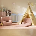 thumbnail image 3 of Pink 2-in-1 Teddy Fleece Convertible Kids Sofa, Fold Out Toddler Lounge Couch Playroom Furniture, 3 of 7