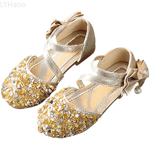 LYHaoo Girls Sandals Children's Girls Dress Shoes Glitter Princess Sandals Spring Summer Baotou Sequin Flat Leather Shoes Princess Shoes Dance Shoes Sizes 7 Toddlers(18-24 Months)