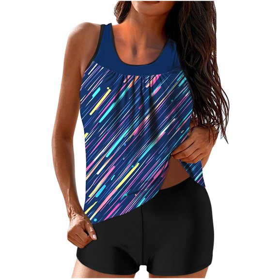 CLOISE Tankini Swimsuits for Women Plus Size 2 Piece with Boy Shorts High Waist Full Coverage Swimwear Gradient Vacation Beachwear