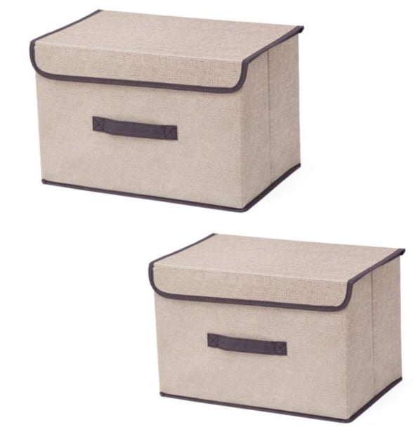 Collapsible Storage Boxes 2 Pack, Large Linen Fabric Storage Baskets