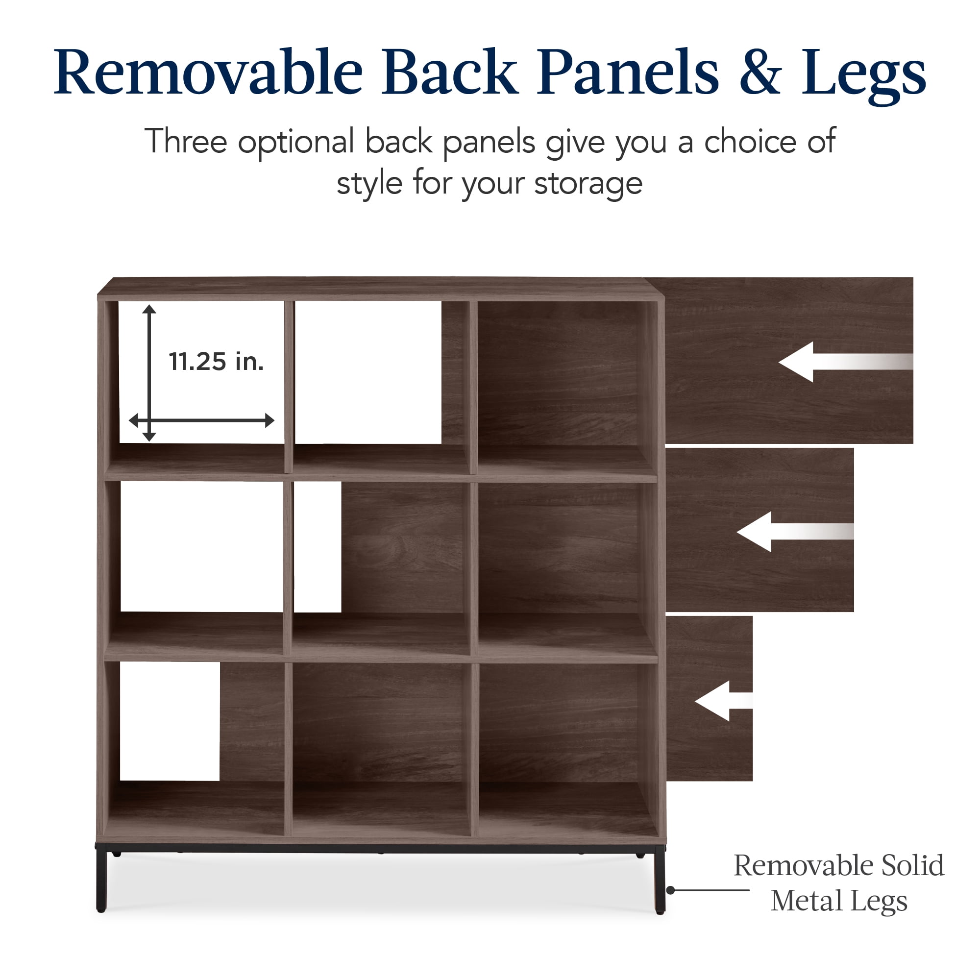 Best Choice Products Elevated 9-Cube Storage Organizer, 11in Shelf, Bookcase, Display Shelf, w/ Metal Legs  Walnut
