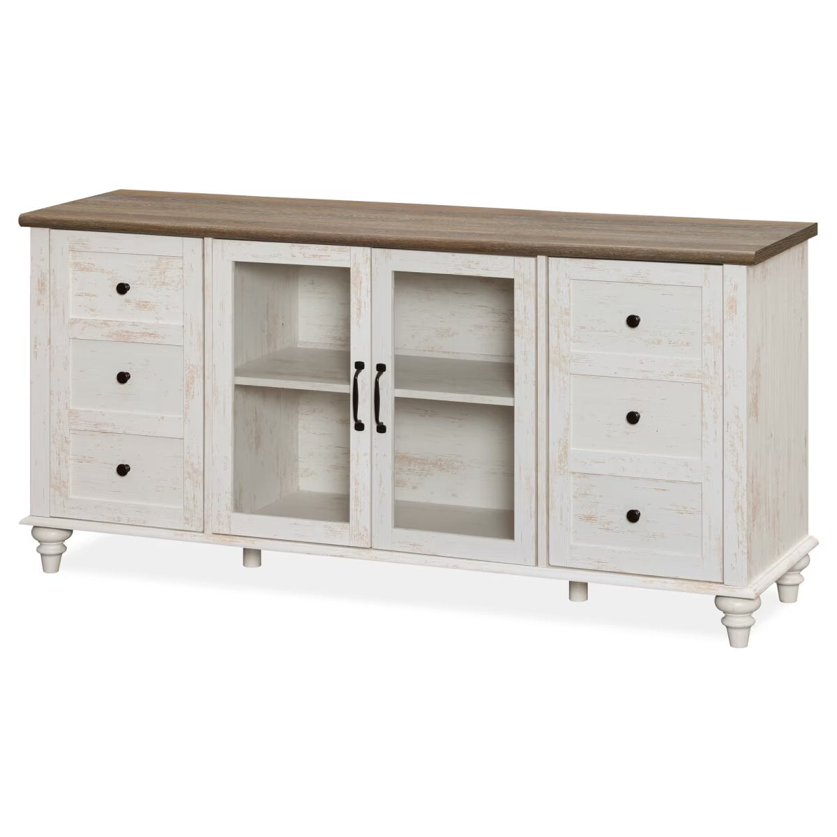 TV Stand with Glass Door for 65 Inch TV, Wooden Television Stands for Living Room, Antique White