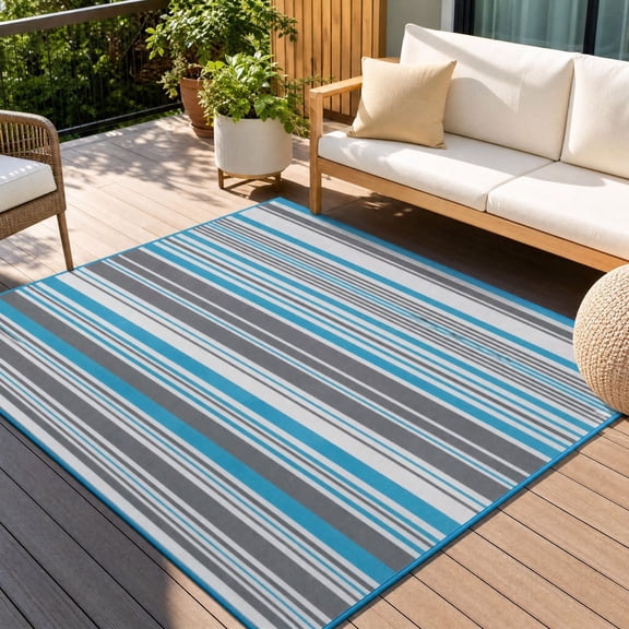Miwamany Outdoor Rug 72x48 inch Waterproof Reversible Mat for Garden Lawn Patio, Foldable Striped Carpet for RV Camping, Quick Dry Fade Resistant