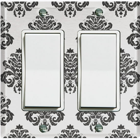 Metal Light Switch Plate Cover Damask Gray DAM006