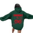thumbnail image 2 of Hoodies for Women Cherry Graphic Back Print Oversized Pullover Hooded Sweatshirt Y2K Streetwear Top Fall Spring Outfits Dark Green S, 2 of 7