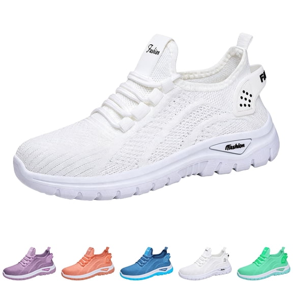 Domzle Orthopedic Shoes for Women Arch Support Hands Free Walking Sneakers Breathable Slip on Non Slip Walking Shoes Mesh Stretch Comfortable Shoes Blue