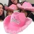 thumbnail image 3 of Pink Cowboy Hat Felt Cowboy Hat with Neck Draw String Cosplay Party Costume Accessories Play Dress Up for Women, 3 of 8