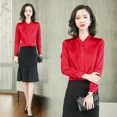 thumbnail image 5 of Blusa elegante de seda pura rosa de principios de otoño para mujer, jersey de manga larga con volantes y cuello redondo, camisa suave y elegante de alta gama a la moda, 5 of 5