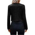 thumbnail image 6 of BUIgtTklOP Women's Temperament Leather Velvet Tassel Trim Button Placket Jacket Solid Color Long Sleeved Tassel Jacket Cardigan, 6 of 6