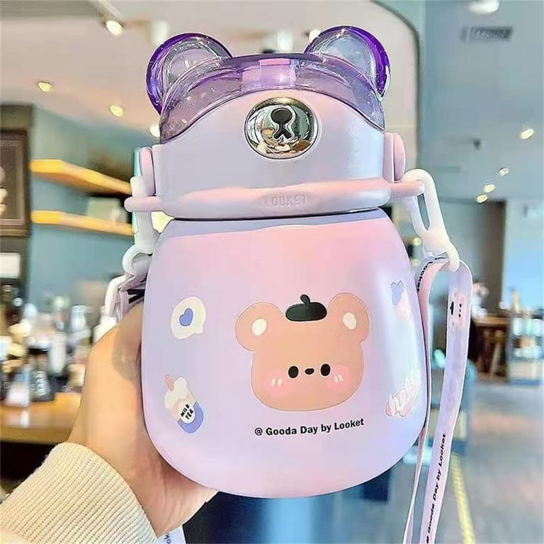 Kawaii Bear Water Bottle, Cute Thermos Water Bottle, Leak Proof Insulated  Water Bottle, Portable Stainless Steel Thermal Bottle with Cloth Cover