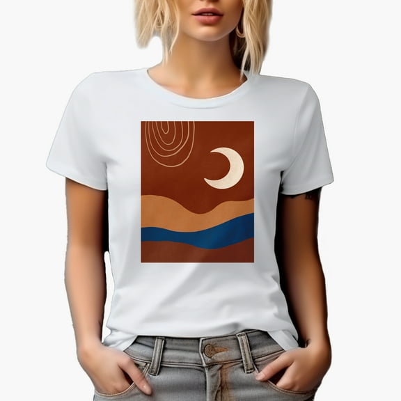 Aesthetic Minimalism Boho Moon Art Merch Gift, White T-Shirt, Small