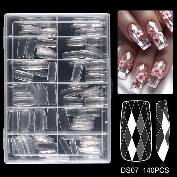 120/140 Pieces Clear Acrylic Coffin Nails with 3D Diamonds Design False Nails Accesory for Salon Quality Manicures