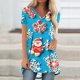 thumbnail image 1 of Puntoco Blusa de cuello en V con mangas raglán cortas y espalda larga con estampado navideño informal a la moda para mujer, 1 of 5