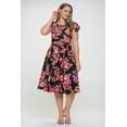 thumbnail image 2 of Women's Short Puff Sleeve Midi Floral Cocktail Flare Tea Party, Formal and Casual Dresses(Black Red 1x-2x Plus Size), 2 of 5