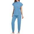 thumbnail image 1 of Women Scrubs Matching Set Round Neck Stretch Tops With Pockets & Cargo Pants Jogger Nurse Work Uniform Sets, 1 of 5