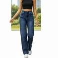 thumbnail image 4 of qucoqpe Women's Wide Leg Jeans Casual High Waisted Stretchy Baggy Straight Leg Denim Pants, 4 of 7
