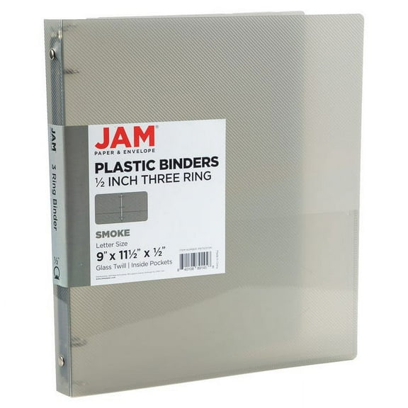 JAM Paper Plastic Binder, 11.5 x 10.25 x 1/2 in, Smoke Gray, 1 Pack