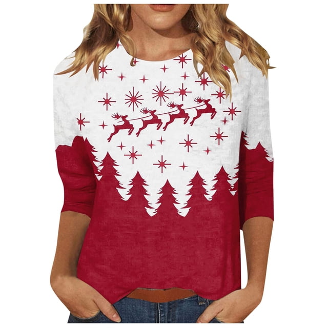 YDLCAFD Pâques 2024 Europe et États-Unis Noël T-Shirt à Manches Longues Col Rond pour Femmes