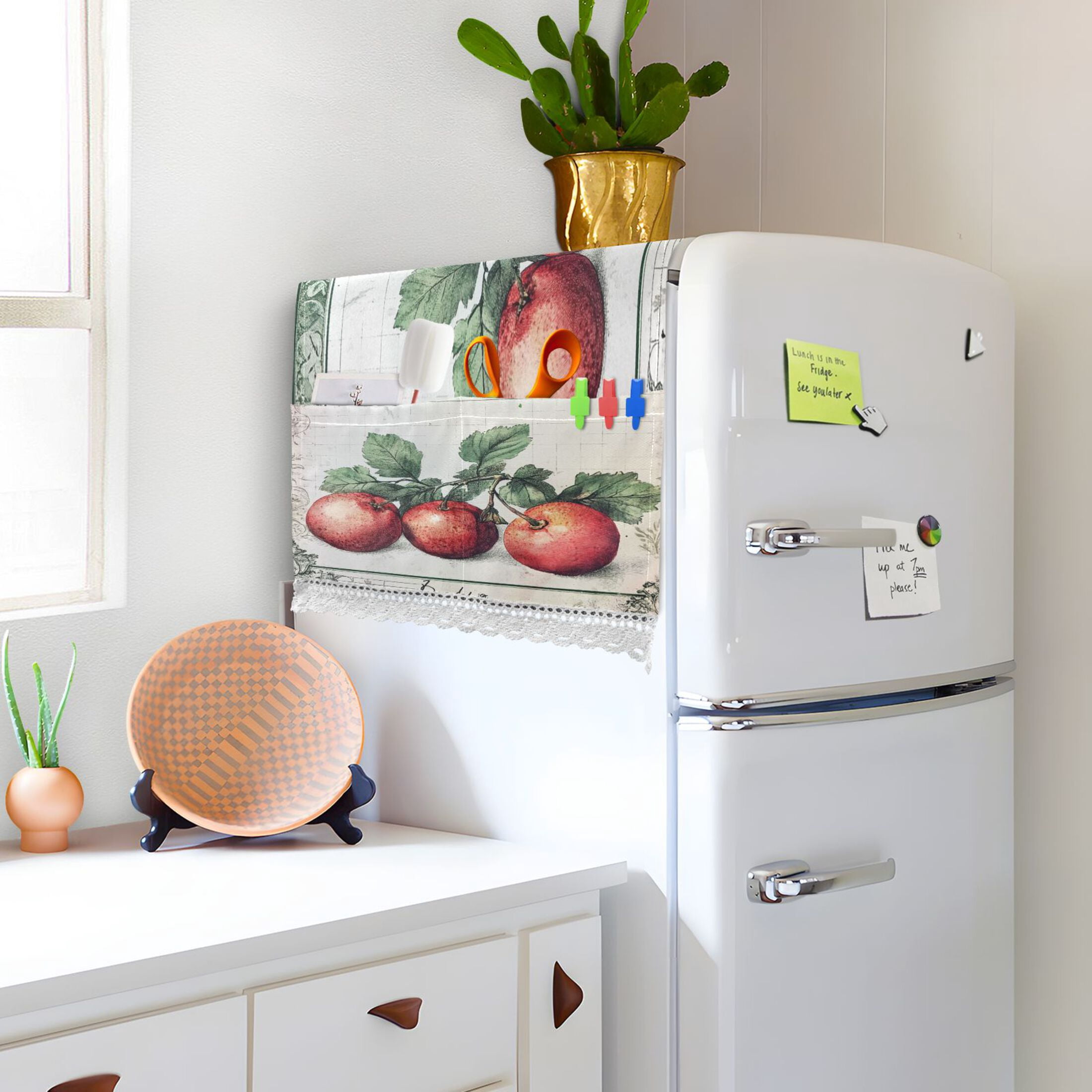 Red Fruit PictureWasher and Dryer Covers Dust-Proof and Oil Resistant Fridge Cover with 4 Storage Pockets Washing Machine Top Cover for Laundry Kitchen Home 51.2 x 22 In