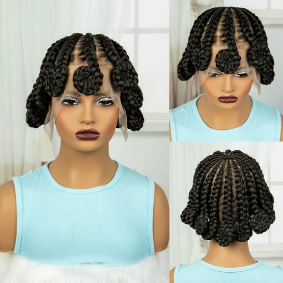 8 Inches Synthetic Twist Braided Wigs Lightweight Full HD Lace Handmade Braiding Wig with Baby Hair Black Short Cornrow Bantu Lace Frontal Braids Wig