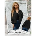 thumbnail image 6 of HUBERY Women Corduroy Lapel Collar Long Sleeve Button Pocket Solid Color Jacket, 6 of 7