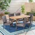 thumbnail image 3 of GDF Studio Dimitra Outdoor Acacia Wood and Wicker 7 Piece Dining Set, Teak and Multibrown, 3 of 13