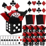 WinnerWhy 12 Sets CORNET Casino Theme Party Decorations 6. 7'' Paper Black Dice Boxes Casino Night Table Centerpiece with Poker Sticks Cutouts for Poker Birthday Party Supplies