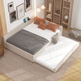 thumbnail image 3 of Euroco Line Queen Size Upholstered Platform Bed with Trundle for Kids, Beige, 3 of 7