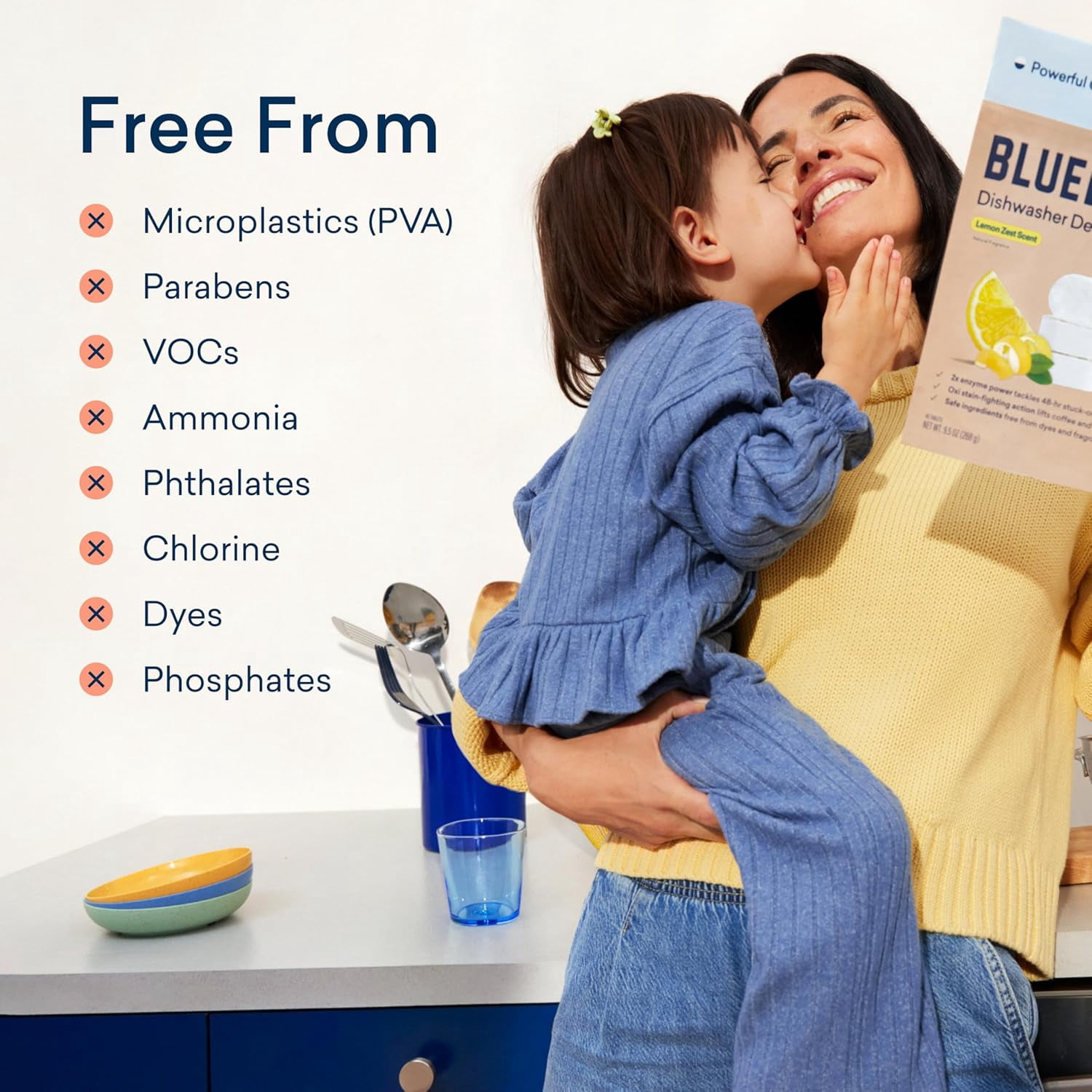 100% Plastic-Free Dishwasher Detergent Tablets, Free & Clear, Eco-Friendly Dishwashing Pods, Natural, USDA Certified biobased