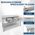 thumbnail image 3 of Table de Préparation en Acier Inoxydable Robuste avec 3 Tiroirs et Tablette Ajustable, Établi Commercial à 2 Niveaux avec Porte-Essuie-Tout, 1460 Lb pour Restaurant Cuisine Service Alimentaire, 150 180 cm, 3 of 7