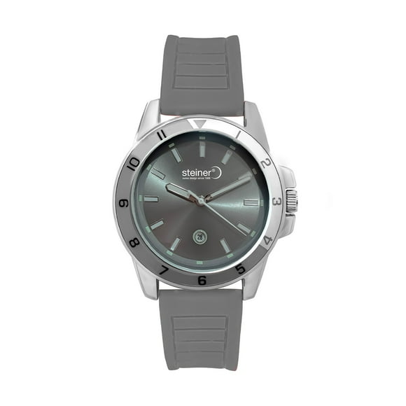 Reloj De Caballero Con Fechador Steiner 43 mm Correa de Silicona Bisel Bicolor Gris