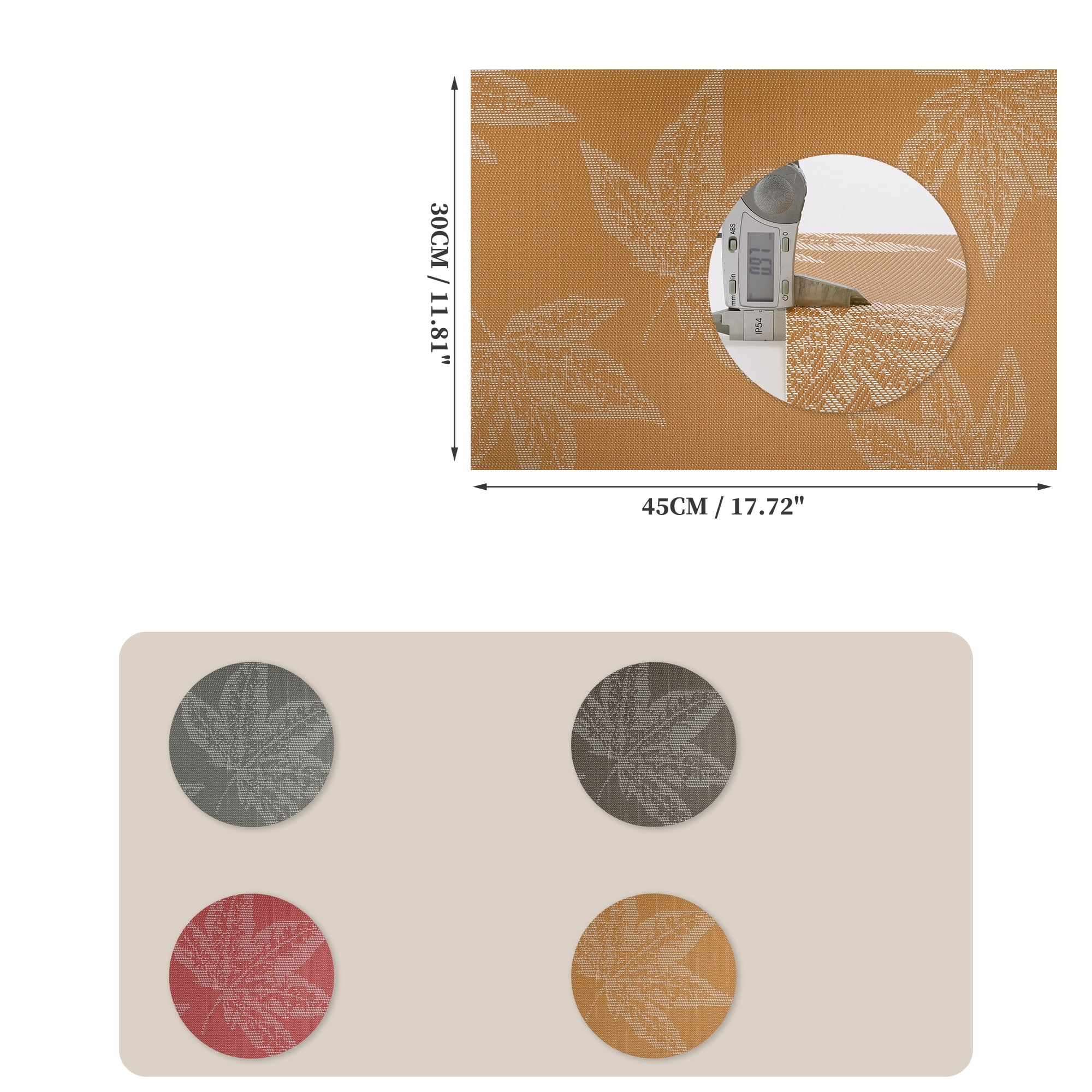Unique Bargains 4 Pcs Leaf Pattern Polyester Heat Resistant Washable Placemats Orange