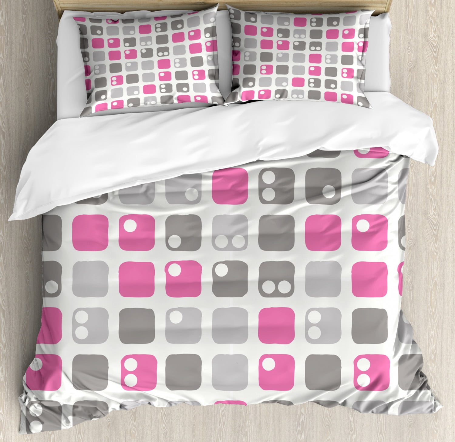 Geometric Duvet Cover Set Square Shapes With Dots In Pastel Color