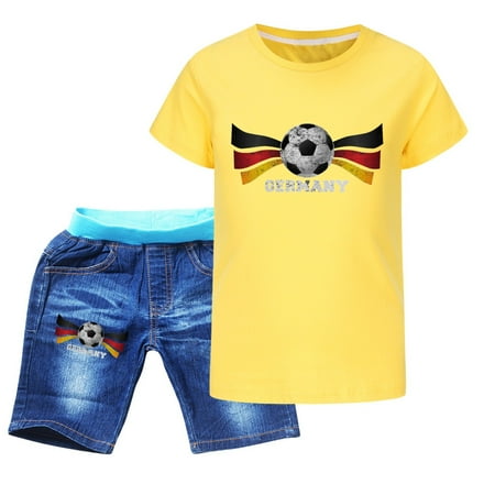 

WUDATI Toddler Boys Girls Set Halloween Chistmas Toddler Girls Boys Winter Children s Sportswear T Shirt + Trousers Short Sleeve + Jeans Football Print Germany