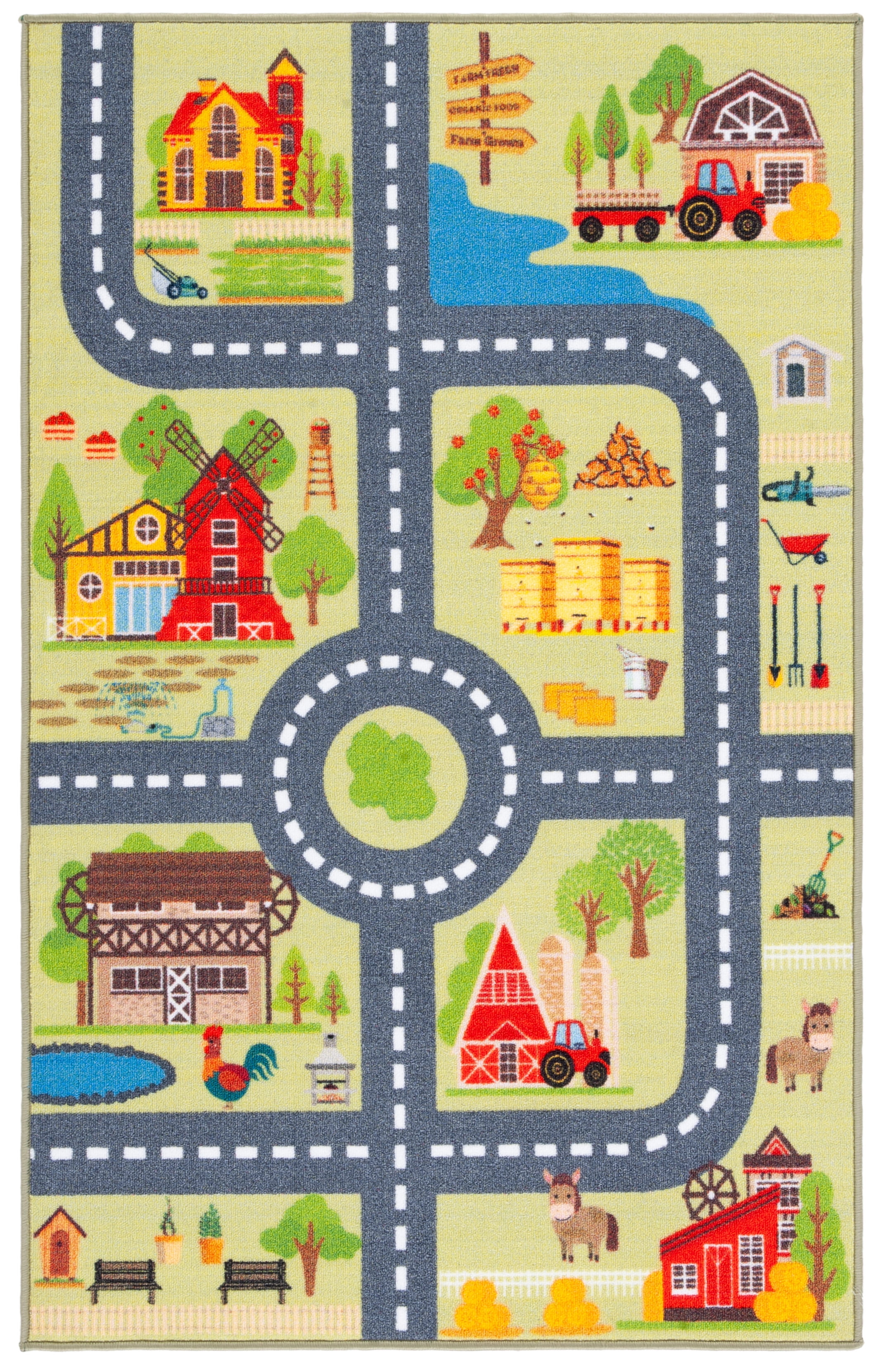 Safavieh Kids Playhouse Farm Crossroads Machine Washable Area Rug, Light Green/Dark Gray, 3'3" x 5'3"