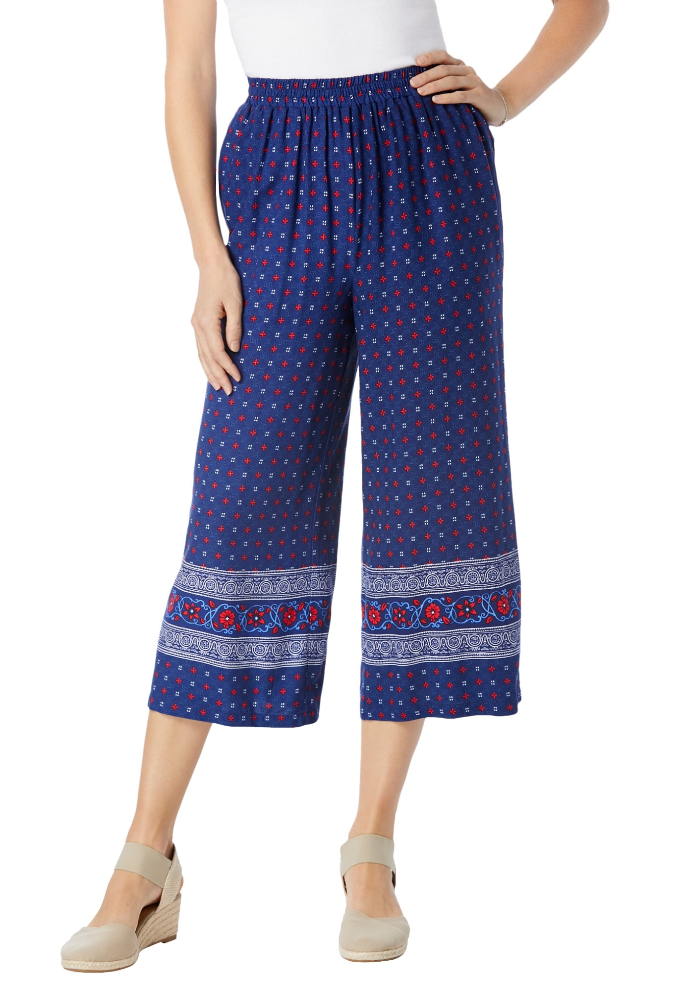 ladies capri pants with elastic waist