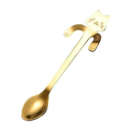 

YBWZH Clearance Tableware 304 Stainless Steel Cat Spoon Creative Cartoon Hanging Edge Spoon Cute Coffee Spoon Gold Plated Stirring Spoon