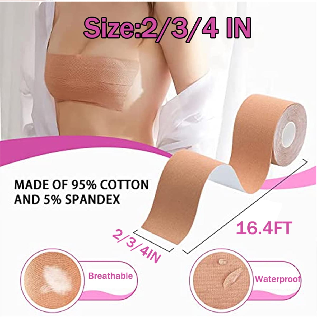 Creamify Boob Tape 2 Pack Boobytape for Breast Lift，Breast Lift Tape for Large  Breasts with 2 Reusable & Silicone Nipple Covers,Adhesive Bra Achieve Lift  and Push Up, Suitable for A-G Cup Beige 