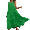 thumbnail image 2 of Vestido elegante de lino con cuello en V para mujer - Dobladillo escalonado, corte holgado, para vacaciones/casual, mezcla transpirable - Diseño de color liso, 2 of 7