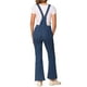 thumbnail image 3 of INSPIRAR CHIC Mono de mezclilla casual para mujer con cuello en V, cierre de cremallera, campana, pantalones de mezclilla XS azul oscuro, 3 of 5