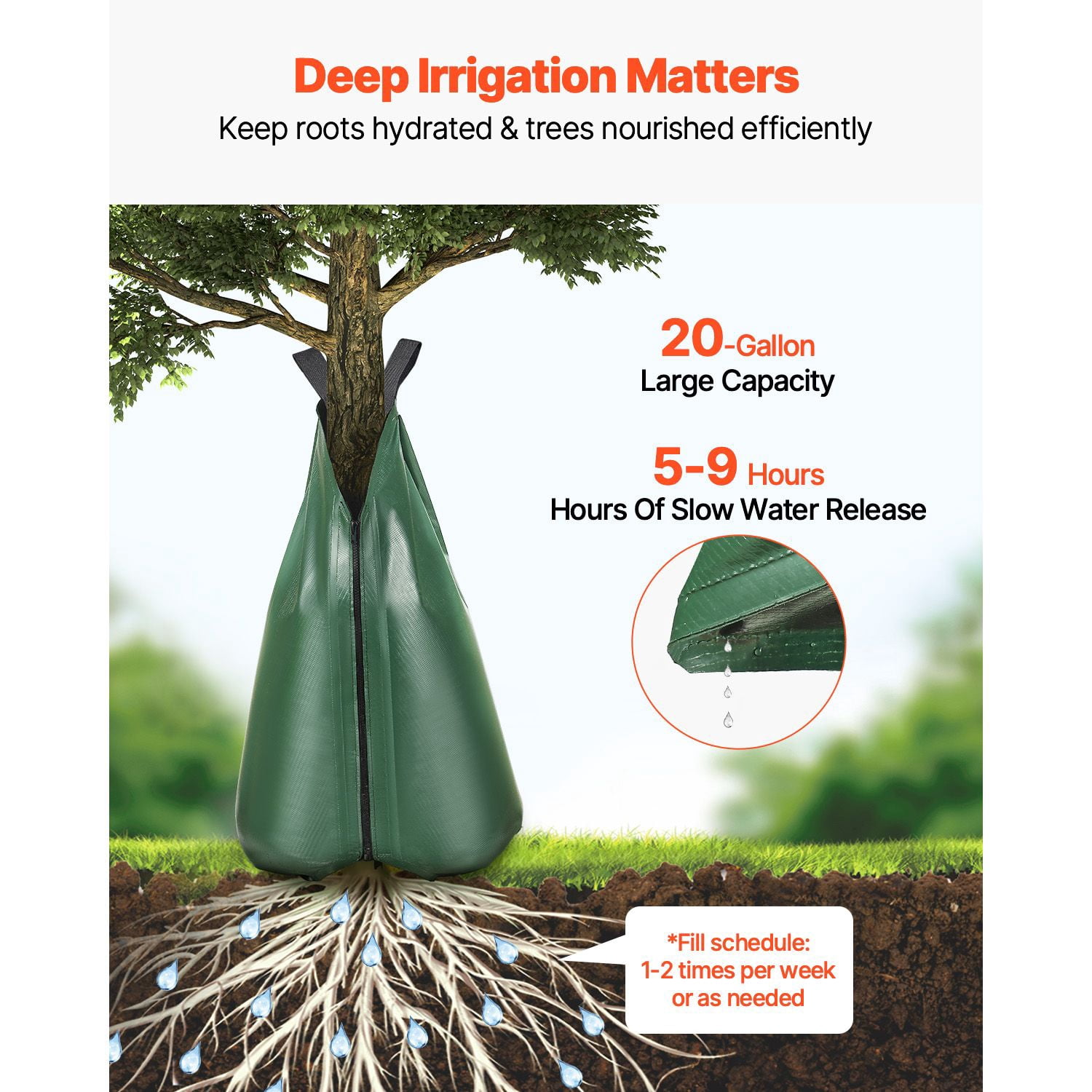 Tree Watering Bag, 3 Packs 20 Gallons Watering Bags for New Trees, 5-9 Hours Slow Release Refillable Tree Drip Irrigation Bags with Zipper, Durable Tree Watering System for Deep Root Targeting