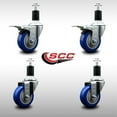thumbnail image 2 of 3.5 Inch SS Blue Poly Swivel 1-1/2 Inch Expanding Stem Caster Set 2 Brakes, 2 of 2