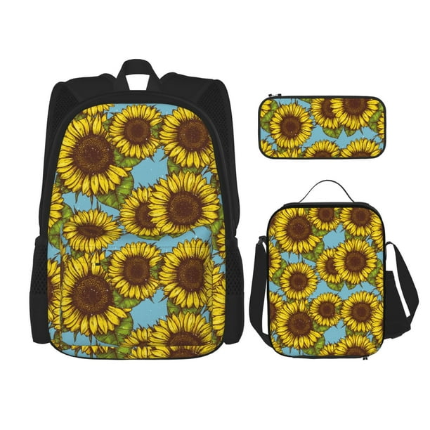 Fotbe Sunflowers Set Escolar 3 en 1 para Niños - Mochila Duradera con Lonchera Aislante y Estuche para Lápices - Mochila Escolar para Niños y Niñas