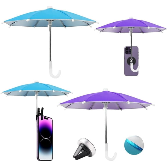 2 Pairs Magnetic Phone Stand, Foldable Portable Umbrella With Adjustable Clip, Outdoor Sun Shade Shield for Phones