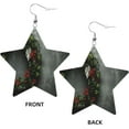 thumbnail image 2 of Red Top Berries Wreath Earrings for Women PU Leather Dangle Earrings, Lightweight Star Shape Leather Teardrop Dangly Ear Pendants Jewelry Gift[h419], 2 of 2