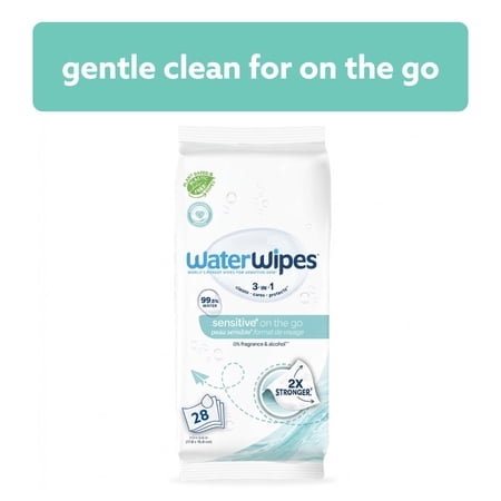 WaterWipes Sensitive On The Go Wipes, 99.9% Water, Unscented & Hypoallergenic, 28 Wipes