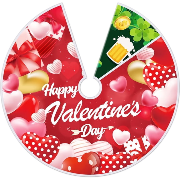 36Inch Valentine''s Day Tree Skirt Reversible St. Patrick''s Day Tree Skirt Double Sided Print Mat Pink Red Love Hearts Green Shamrock Clover Velvet Tree Skirts for Home Tabletop Holiday Decorations