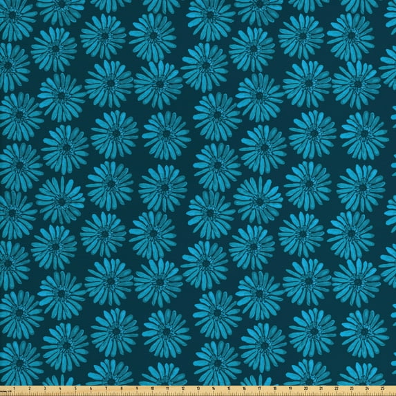 Flower Sofa Upholstery Fabric by the Yard, Monochrome Pattern of Watercolor Painted Blue Tone Petals, Decorative Fabric for DIY and Home Accents, Petrol Blue Sea Blue by Ambesonne